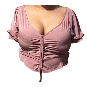 Abercrombie and Fitch AF Gathered Smocked Mauve Pink Drawstring Crop Top XL